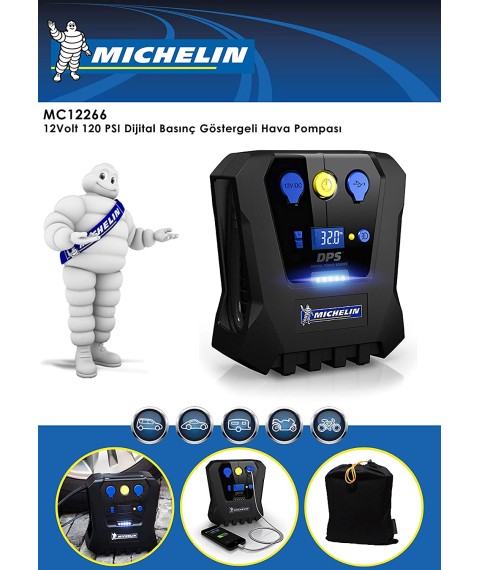 ميشلان منفاخ ديجيتال لاطارات السيارات 120PSI - اسود
