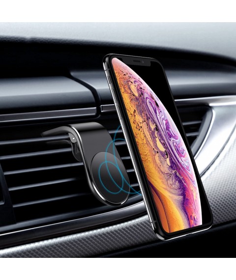 حامل مغناطيسي على شكل حرف L يثبت على فتحة تهوية السيارة  للهواتف الذكية اللون اسود 