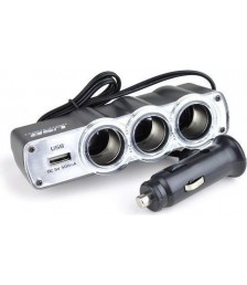 شاحن سيارة ثلاثي المداخل مزود بمنفذ يو اس بي 