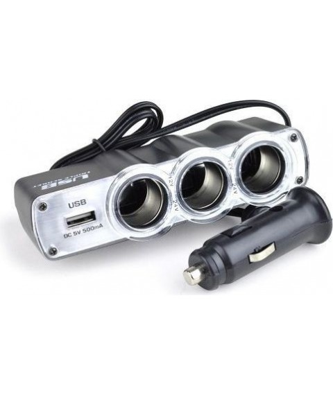 شاحن سيارة ثلاثي المداخل مزود بمنفذ يو اس بي 