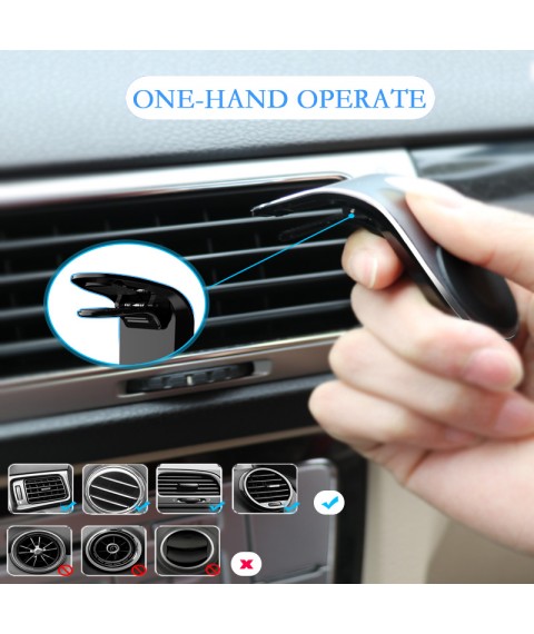 حامل مغناطيسي على شكل حرف L يثبت على فتحة تهوية السيارة  للهواتف الذكية اللون اسود 