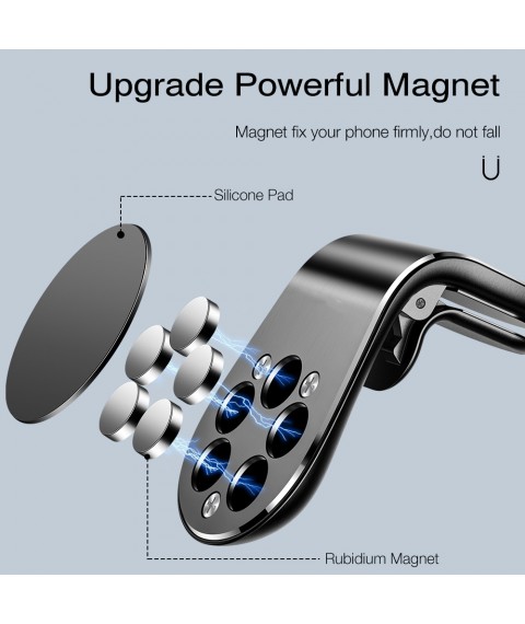 حامل مغناطيسي على شكل حرف L يثبت على فتحة تهوية السيارة  للهواتف الذكية اللون اسود 