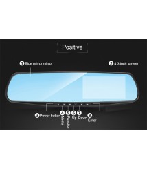 مراة سيارة بكاميرا امامية DVR بشاشة ال سي دي 4.3  بوصة مع كاميرا خلفية لمساندة عملية رجوع السيارة للخلف