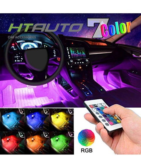 شريط ليد الدواسات/الصالون للسيارة - حساس موسيقى - ريموت كنترول - 8 الوان