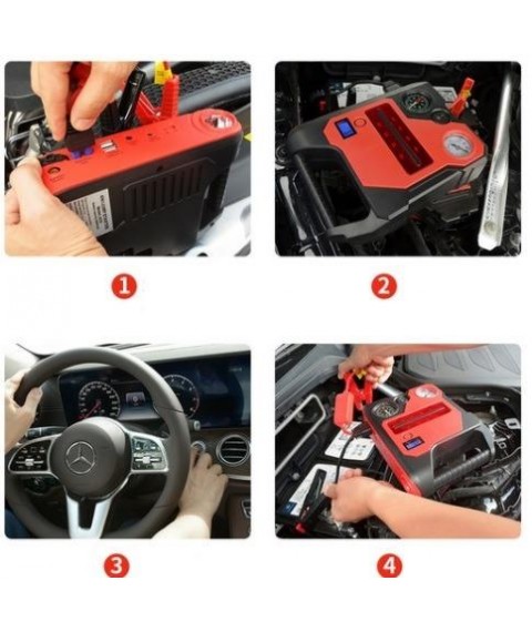 شاحن بطارية قوي للسيارة 4 في 1 بقوة 22000 مللي أمبير وكمبروسير هواء 