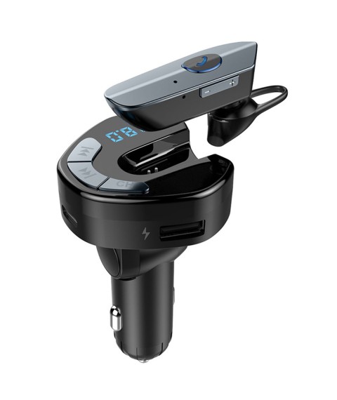 مشغل ام بي 3 للسيارة مع جهاز ارسال موجات اف ام، مع سماعة لاسلكية بلوتوث ومدخلين يو اس بي للشحن V8