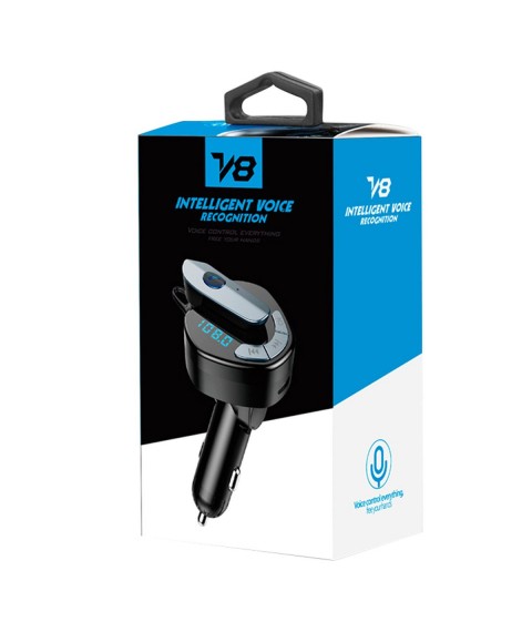 مشغل ام بي 3 للسيارة مع جهاز ارسال موجات اف ام، مع سماعة لاسلكية بلوتوث ومدخلين يو اس بي للشحن V8