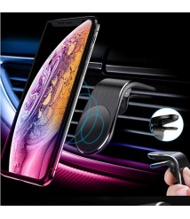 حامل مغناطيسي على شكل حرف L يثبت على فتحة تهوية السيارة  للهواتف الذكية اللون ذهبي 