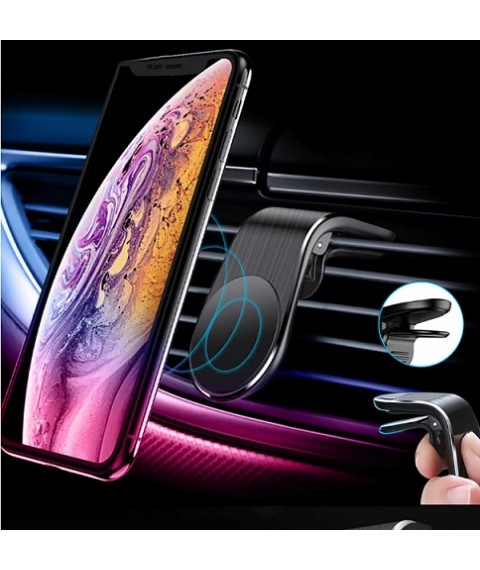 حامل مغناطيسي على شكل حرف L يثبت على فتحة تهوية السيارة  للهواتف الذكية اللون ذهبي 