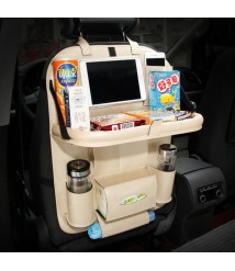 منظم كرسى بمسند لتناول الطعام لجميع السيارات  جلد  اللون بيج