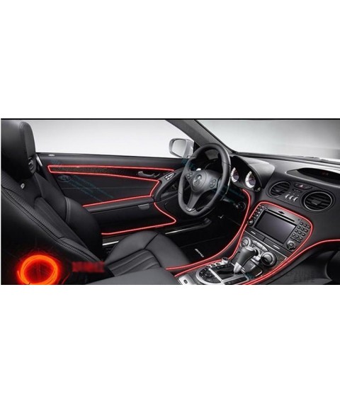 شريط إضاءة داخلية 3 متر لحواف ديكور السيارة يعمل على ولاعة السيارة - اللون احمر