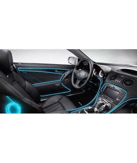 شريط إضاءة داخلية 3 متر لحواف ديكور السيارة يعمل على ولاعة السيارة - اللون أزرق