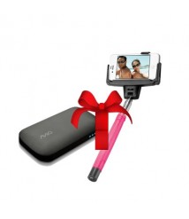  شاحن متنقل (باور بانك) بقدره 4600 ملى امبير  رمادي + عصا سيلفي بلوتوث - من افيك