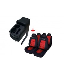 سباركو غطاء لمقاعد السيارة بالكامل مع مسند يد 2 كوب اسود