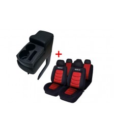 سباركو غطاء لمقاعد السيارة بالكامل مع مسند يد 2 كوب اسود