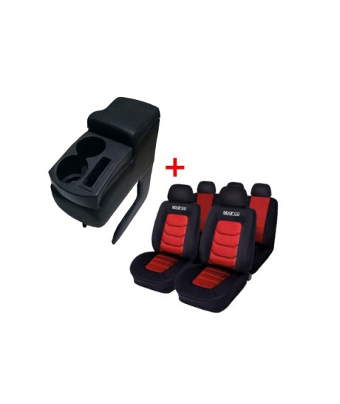 سباركو غطاء لمقاعد السيارة بالكامل مع مسند يد 2 كوب اسود