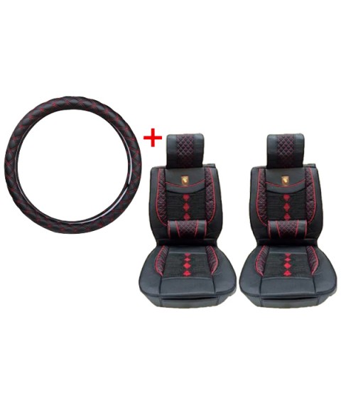 طقم غطاء و عراقة ,للكرسى الامامي للسيارة مع جراب دريكسيون ويني - اسود*احمر