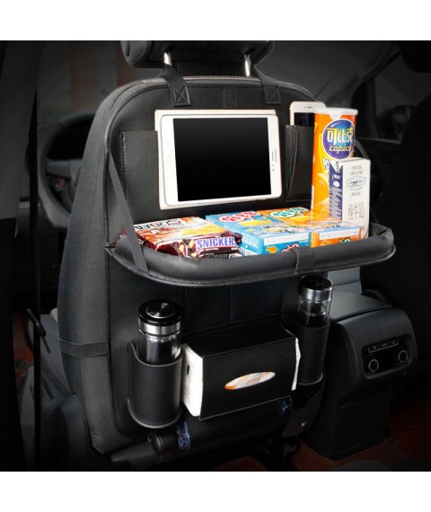 منظم كرسى بمسند لتناول الطعام لجميع السيارات  جلد  اللون اسود