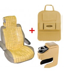 عراقة خشب بامبو مع منظم كرسي  مع مسند ليد السائق -لون بيج