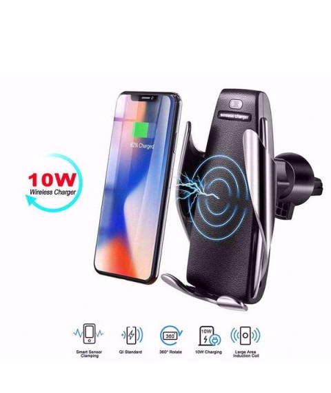 حامل وشاحن لاسلكي بمستشعر ذكي للموبايل على السياره ,لون فضي