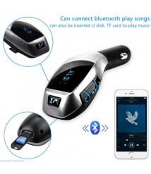 مشغل ام بي 3 للسيارة وبحتوي على بلوتوث يدعم الاتصال وجهاز ارسال موجات اف ام ومكبر صوت مع مدخل يو اس بي للشحن ومدخل لبطاقة تي اف