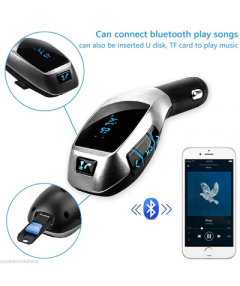 مشغل ام بي 3 للسيارة وبحتوي على بلوتوث يدعم الاتصال وجهاز ارسال موجات اف ام ومكبر صوت مع مدخل يو اس بي للشحن ومدخل لبطاقة تي اف