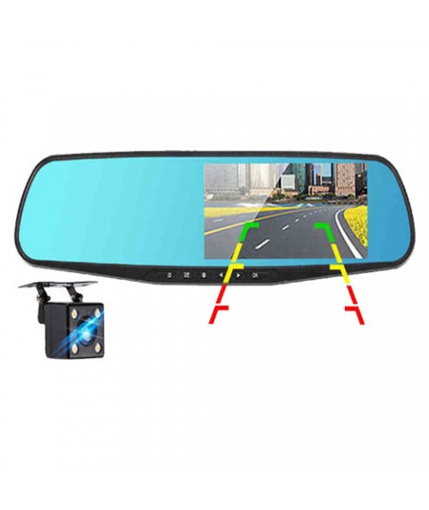 مراة سيارة بكاميرا امامية DVR بشاشة ال سي دي 4.3  بوصة مع كاميرا خلفية لمساندة عملية رجوع السيارة للخلف