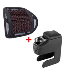 مسند ظهر لمقعد السيارة خرز اسود عالي الجودة مع مسند يد للسائق-اللون اسود