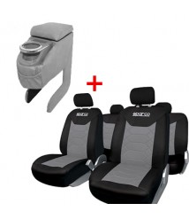 سباركو غطاء لمقاعد السيارة بالكامل مع مسند ليد السائق -اللون رمادي