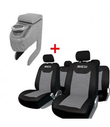 سباركو غطاء لمقاعد السيارة بالكامل مع مسند ليد السائق -اللون رمادي