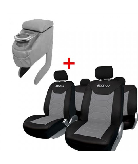 سباركو غطاء لمقاعد السيارة بالكامل مع مسند ليد السائق -اللون رمادي