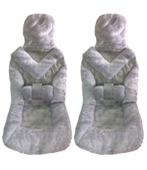 طقم غطاء و عراقة فرو للكرسى الامامي للسيارة - رمادي