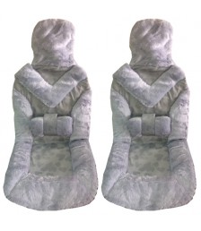 طقم غطاء و عراقة فرو للكرسى الامامي للسيارة - رمادي