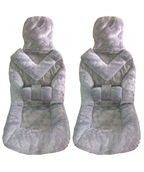 طقم غطاء و عراقة فرو للكرسى الامامي للسيارة - رمادي