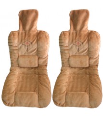 طقم غطاء و عراقة فرو للكرسى الامامي للسيارة - بيج