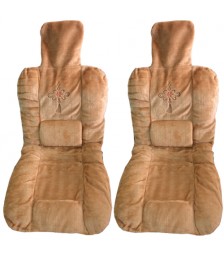 طقم غطاء و عراقة فرو للكرسى الامامي للسيارة - بيج