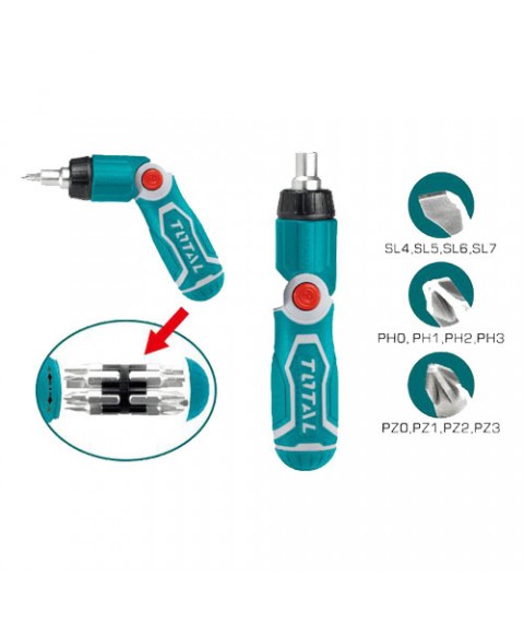 طقم مفكات متعدد توتال 13 قطعة يد متحركة TACSD30136