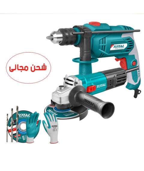 شنيور 13 مم دقاق 680 واط مع  صاروخ 4.5 بوصة مع جوانتى و حجر و طقم بنط من توتال