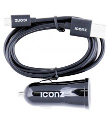 شاحن سيارة ايقونز مع كابل مايكرو يو اس بي ، منفذين ، اسود - ICCR224K-BK