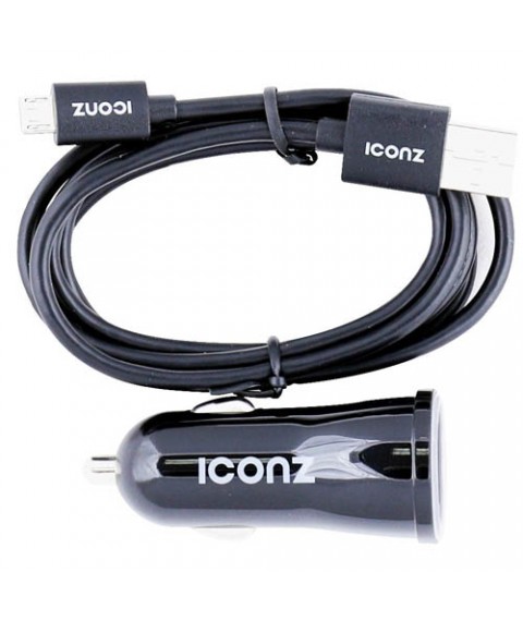 شاحن سيارة ايقونز مع كابل مايكرو يو اس بي ، منفذين ، اسود - ICCR224K-BK