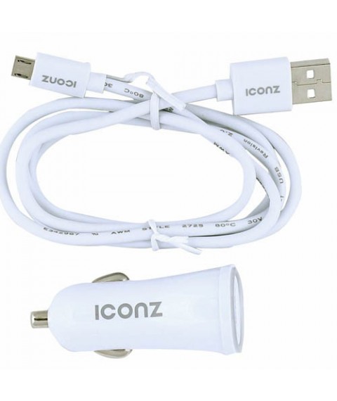شاحن سيارة ايقونز مع كابل مايكرو يو اس بي ، منفذين ، ابيض- ICCR224W